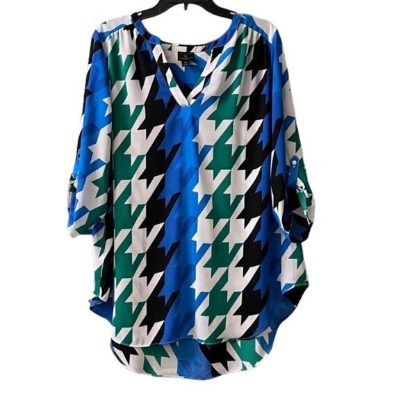 Worthington Woman Houndstooth Spring Tunic Split Neck 3/4 Sleeve High Low Hem 1X - Picture 4 of 9